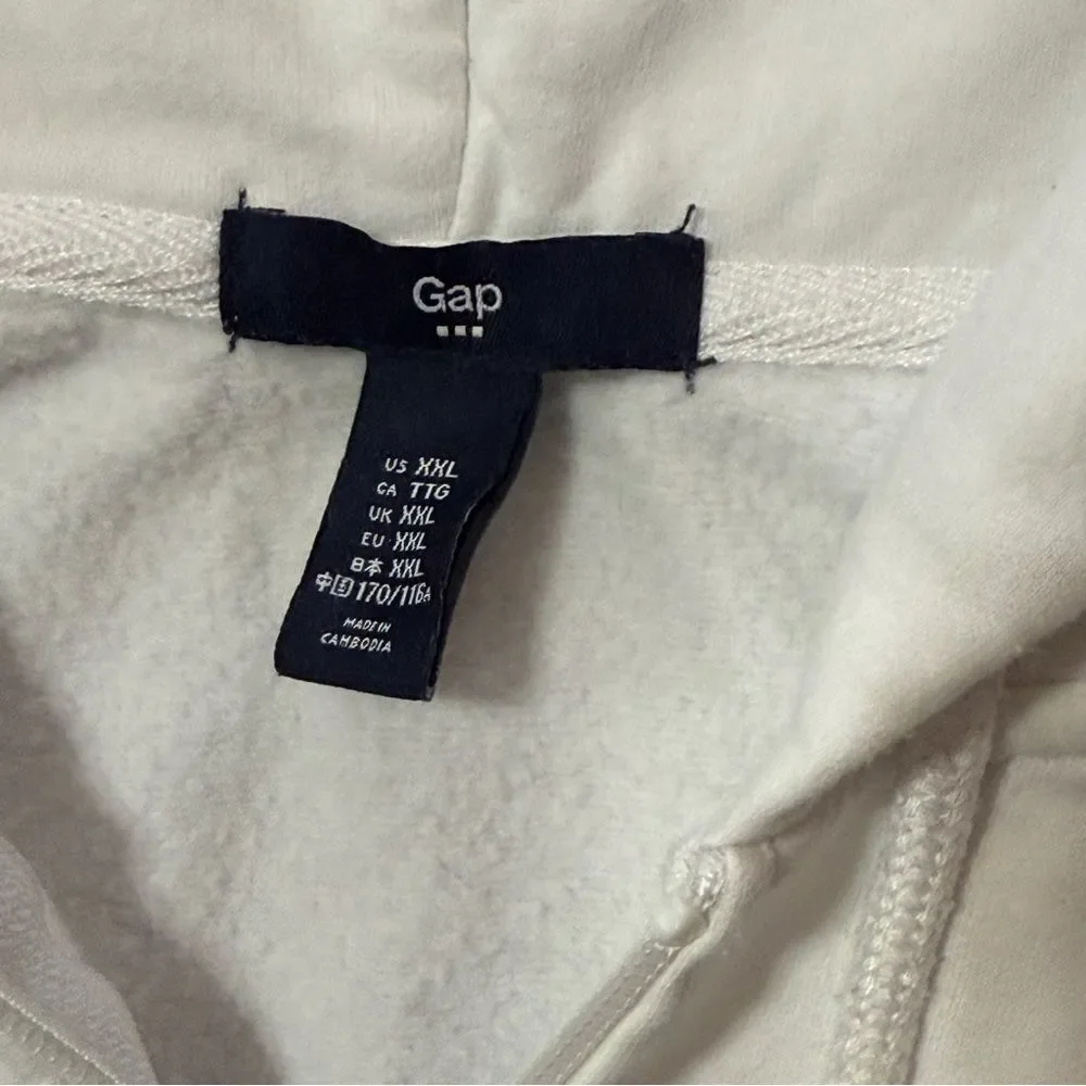 GAP Full Zip White Hoodie Iconic Arch Logo Navy Blue Embroidered Letters XXL